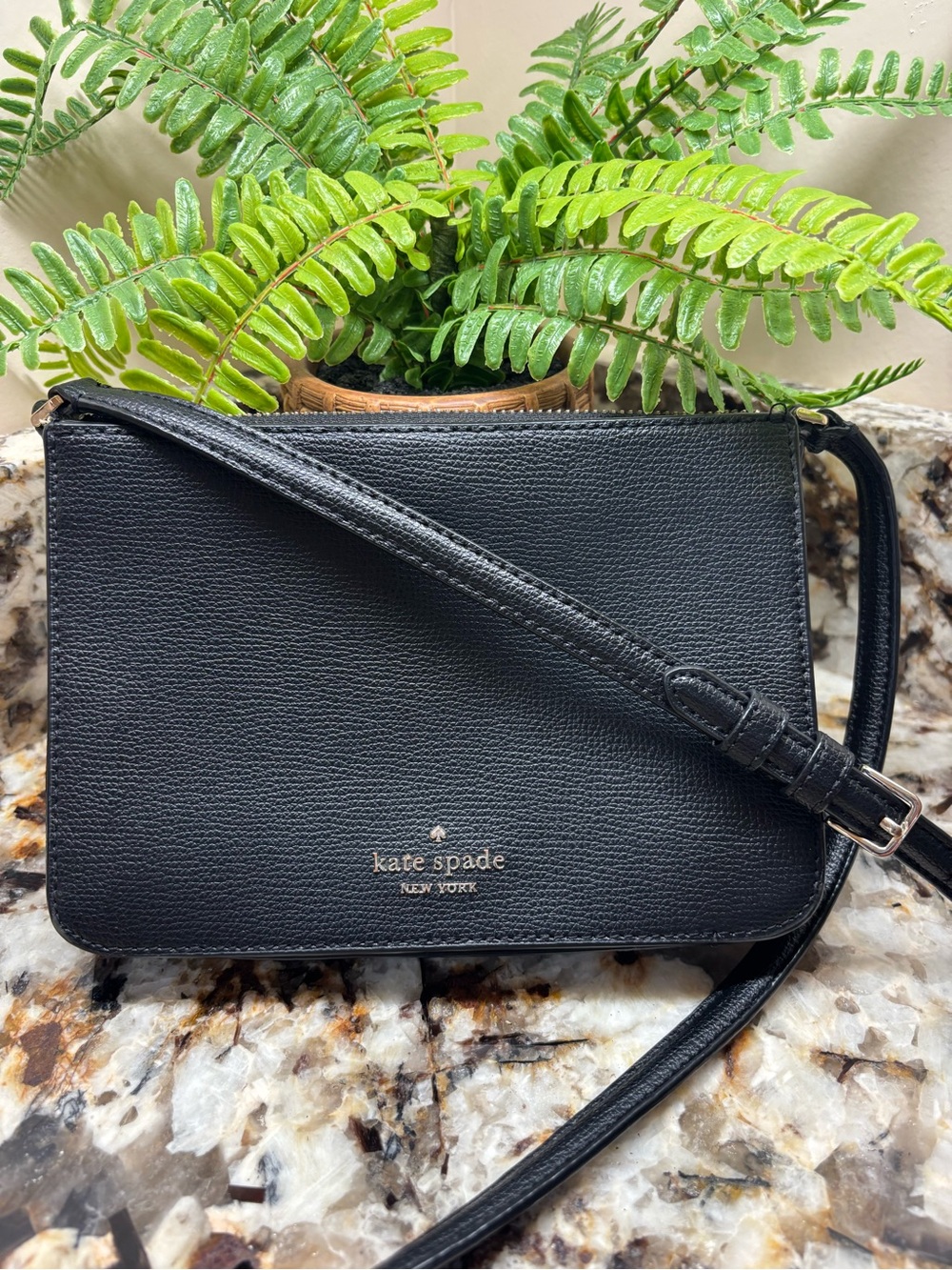 kate spade Black Pebbled Leather Crossbody with Gold Logo